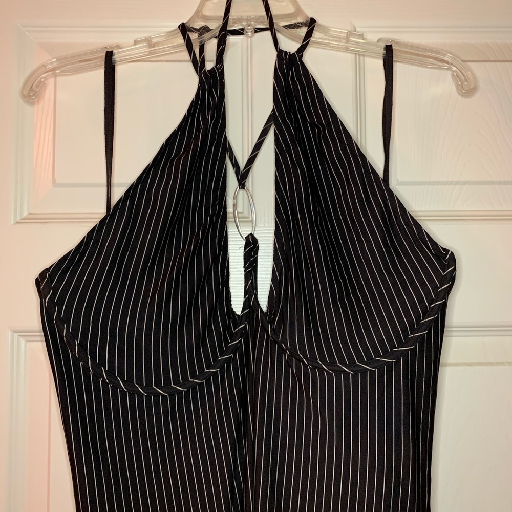 Underwire Black and White Striped Halter Nightie